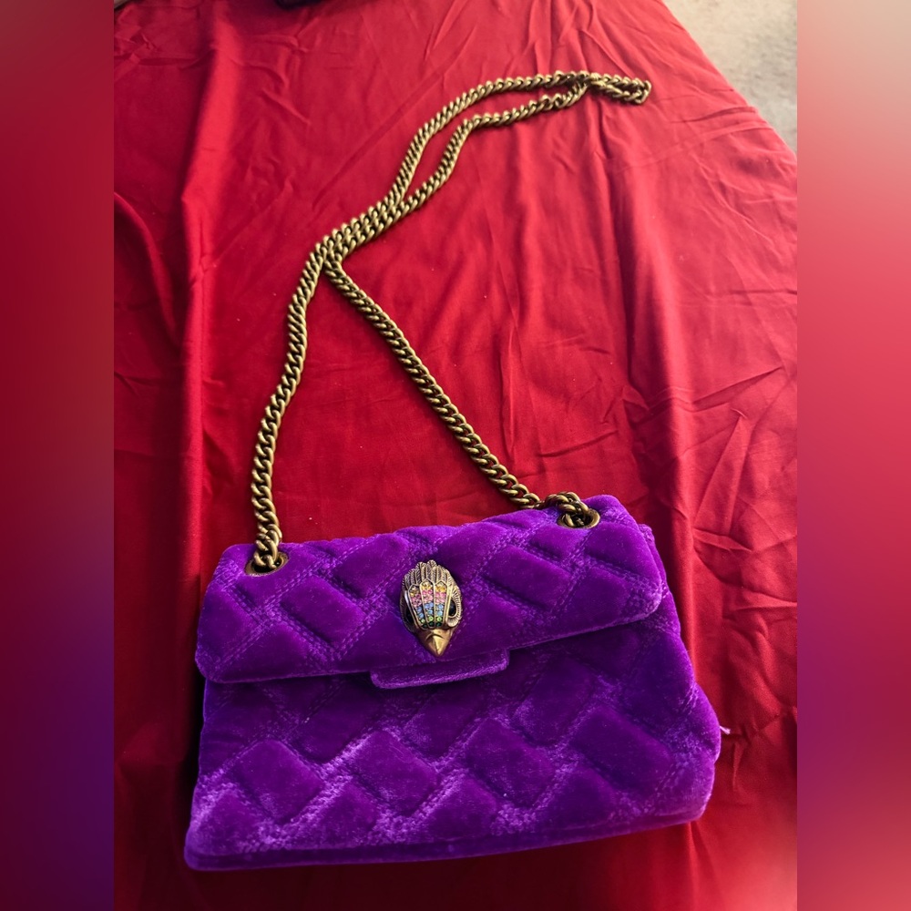 Kurt Geiger London Purple Quilted Velvet Shoulder Bag